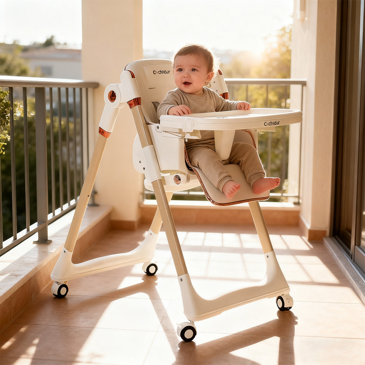 Cochildor 3-In-1 Foldable High Chair - Height Adjustable, Reclining Seat, 5-Point Safety Harness, Detachable Tray & Wheels, Easy to Clean, Portable Baby Toddler Chair - Offered in Green, White, And Black
